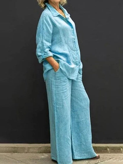 CD | Set bluză și pantaloni casual din in