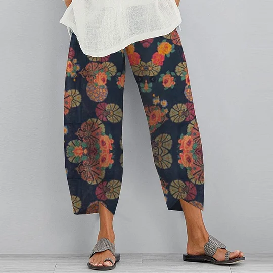 CD | Pantaloni vintage cu imprimeu floral