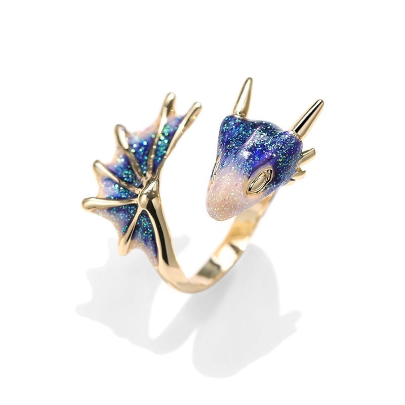 Adjustable Dragon Ring In Silver And Hand Painted Enamel