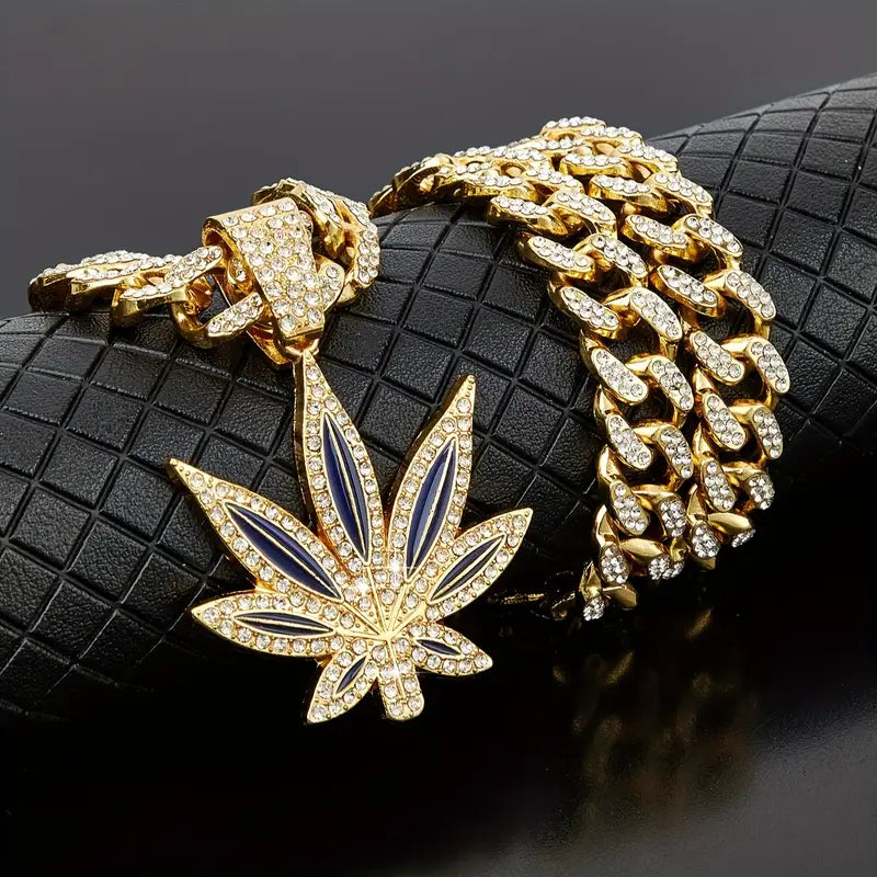 Green Leaf Retro Cuban Necklace – Hip-hop Style for