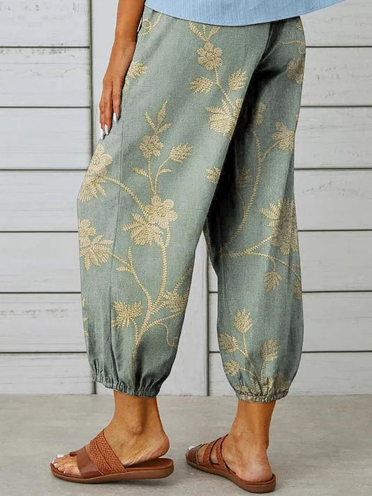 CD | Pantaloni casual, eleganți retro cu imprimeu floral pentru femei