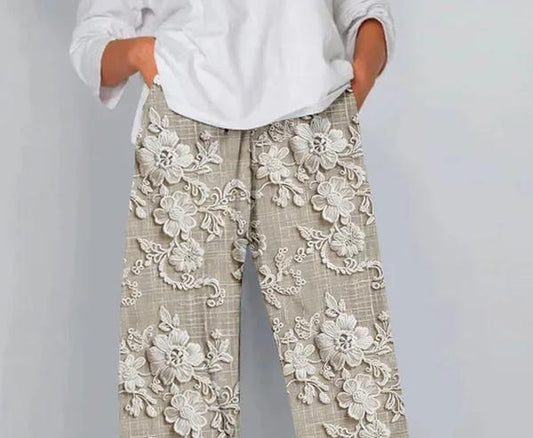 CD | Pantaloni eleganți cu elastic și cordon în talie
