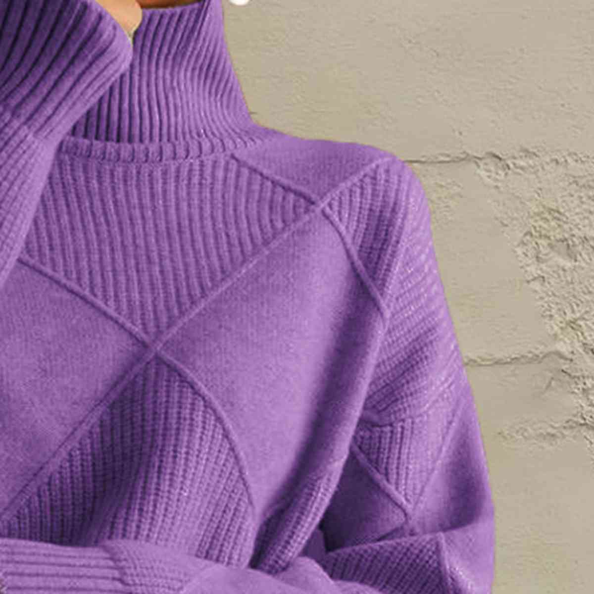 CD | Pulover chic cu guler tip broască țestoasă din tricot geometric