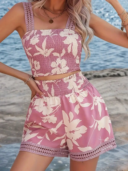 CD | Set top și pantaloni scurți cu model floral