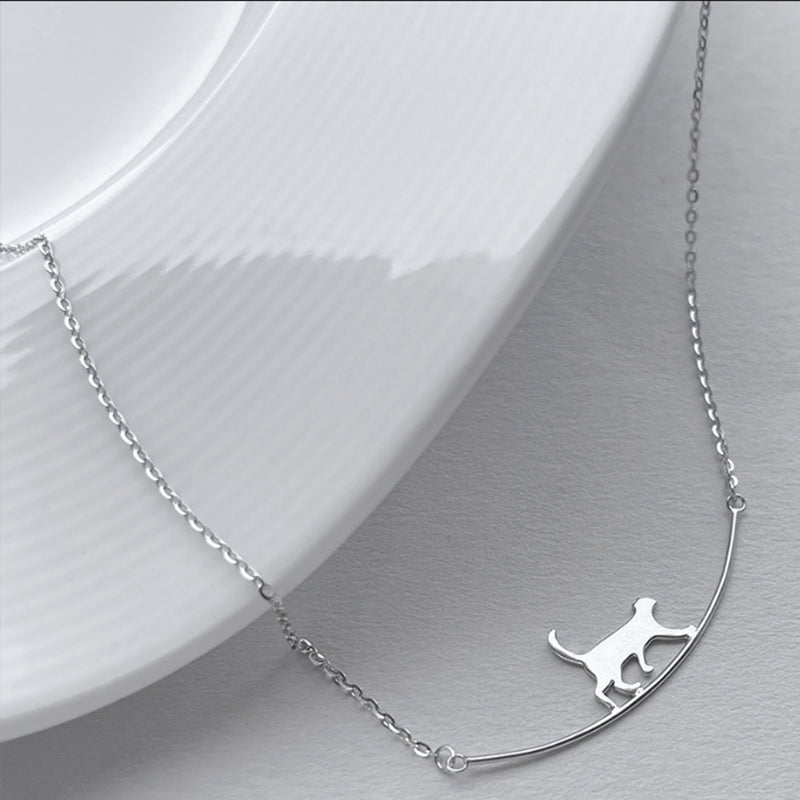 Climbing Cat Necklace In Silver