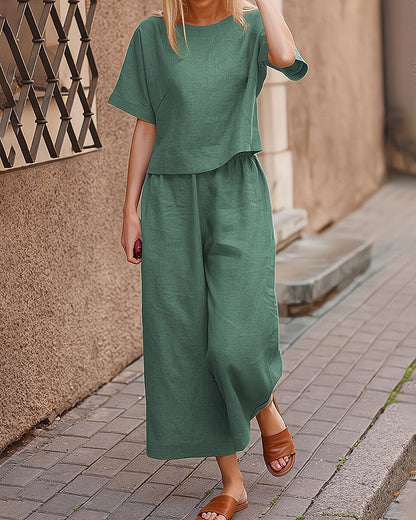 CD | Set cămașă și pantaloni casual cu picior lat pentru femei