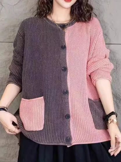 CD | Cardigan elegant tricotat cu gradient de culoare și nasturi