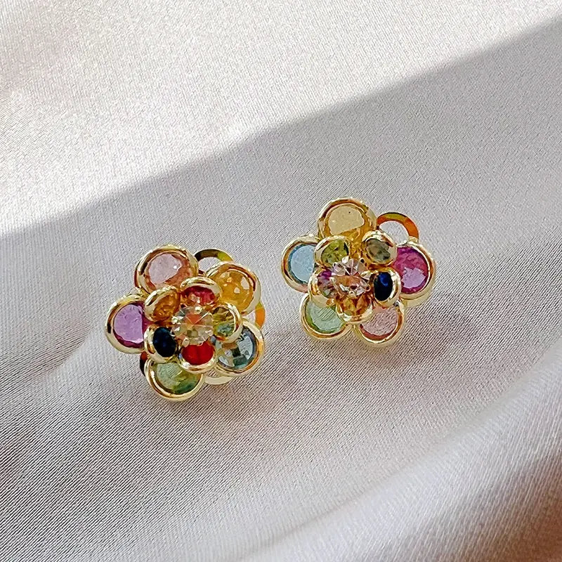Colorful And Elegant Crystal Flower Earrings