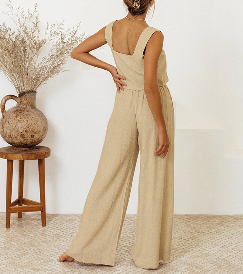 CD | Top minimalist și pantaloni cu picioare largi într-un set