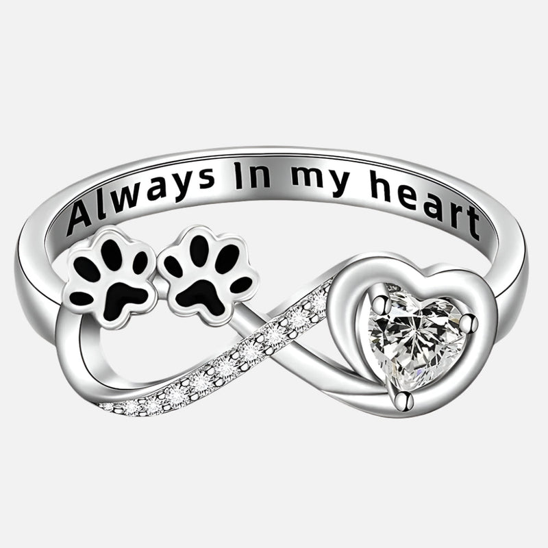 Zirconia Paw Ring With Heart And Infinity Design