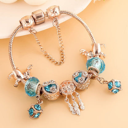 Bracelet In Rose Silver And Blue Zirconias