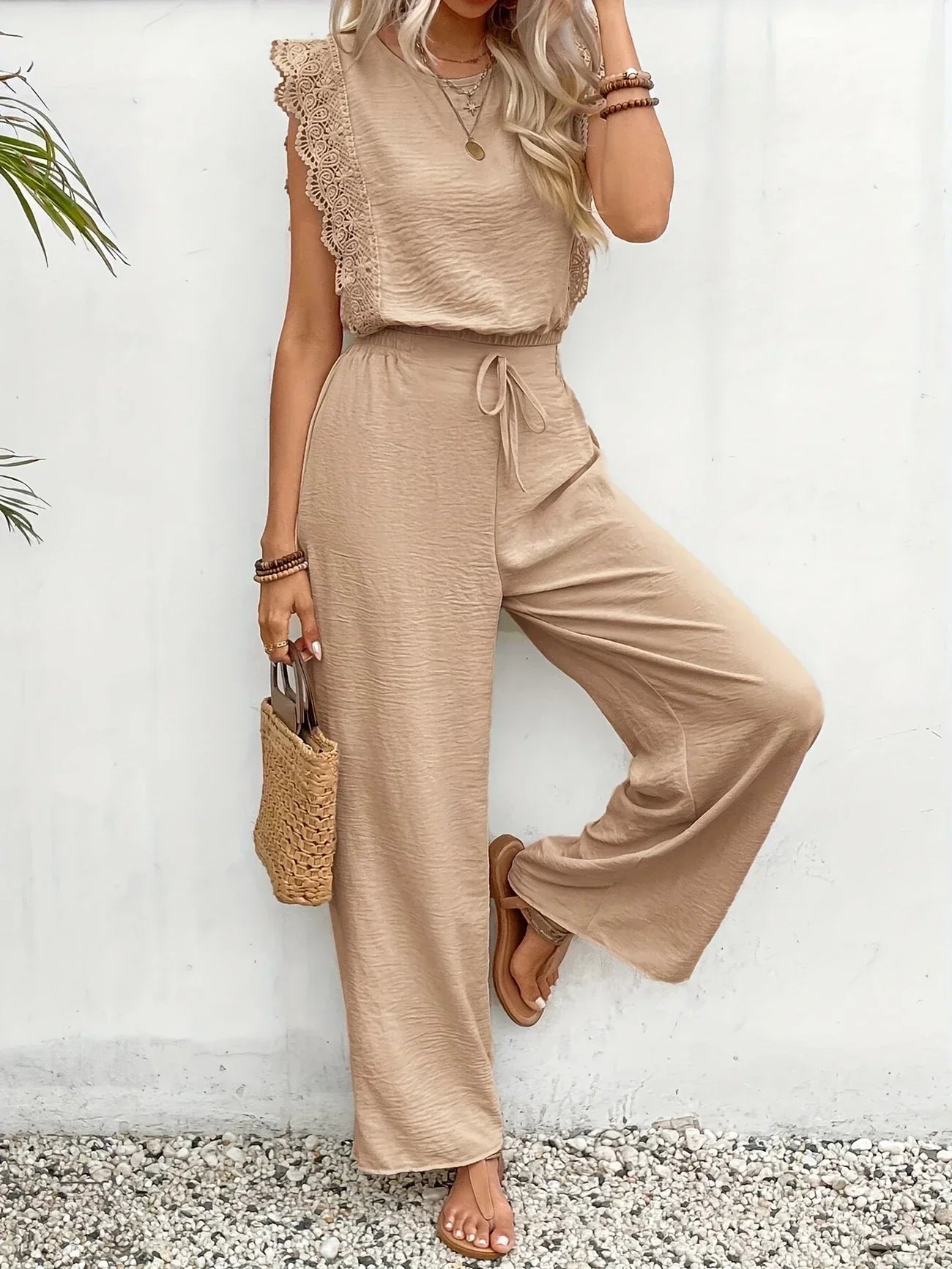 CD | Top elegant din dantelă și pantaloni cu picior lat