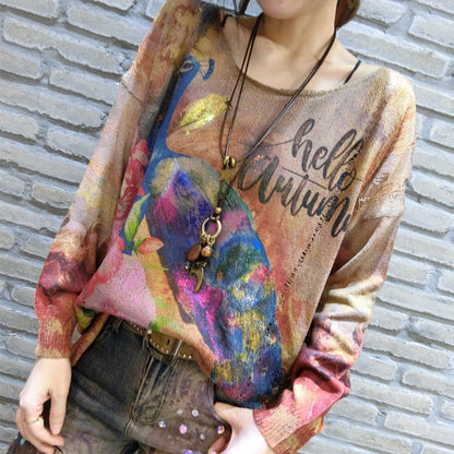 Sweater Phoenix Print Longs Sleeve Knit Sweaters