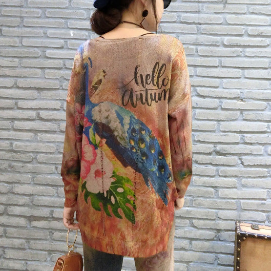 Sweater Phoenix Print Longs Sleeve Knit Sweaters