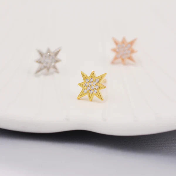 Starburst Stud Earrings In Sterling Silver