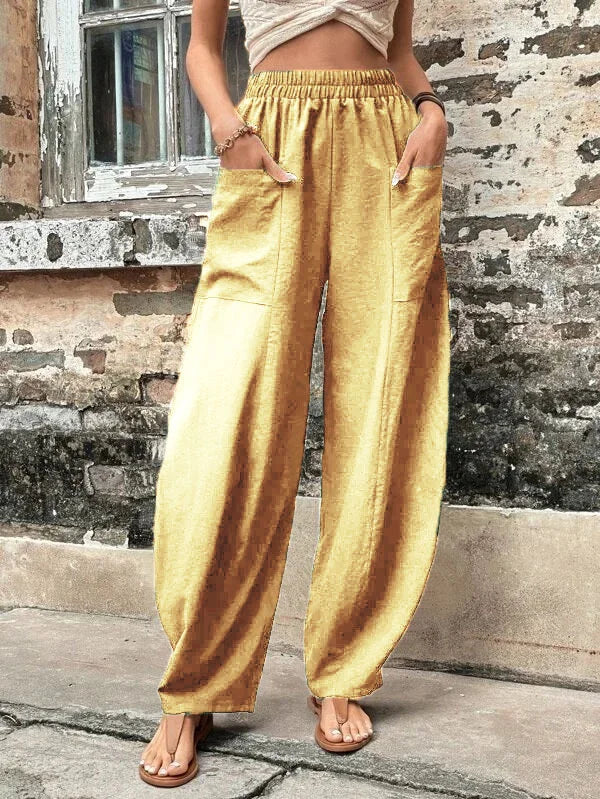 CD | Pantaloni largi de o singură culoare cu buzunare elastice în mărimi mari