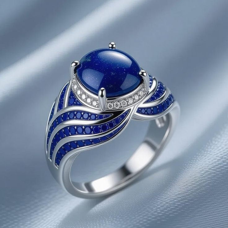 Exotic Blue Stone Silver Ring