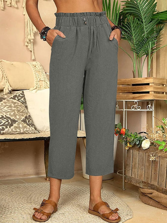 CD | Pantaloni casual cu croială dreaptă din bumbac și in pentru femei