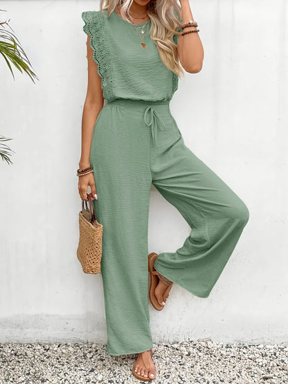 CD | Top elegant din dantelă și pantaloni cu picior lat