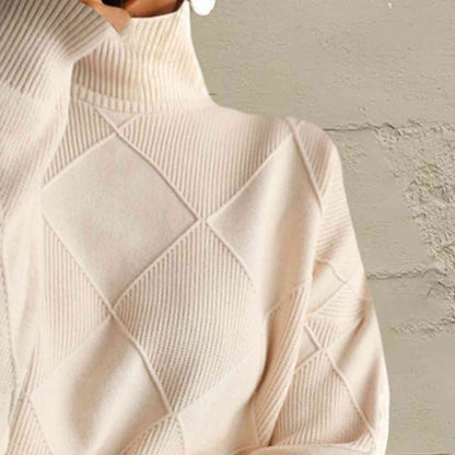 CD | Pulover chic cu guler tip broască țestoasă din tricot geometric