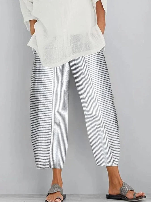 CD | Pantaloni casual cu tiv neregulat și model în dungi pentru femei