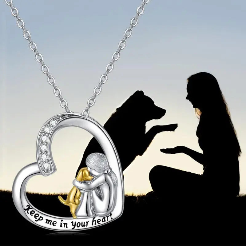 925 Sterling Silver Necklace ��� Heart & Dog Design With Zirconia