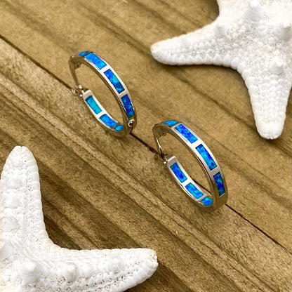 Blue Oceanic Opal Earrings In Silver