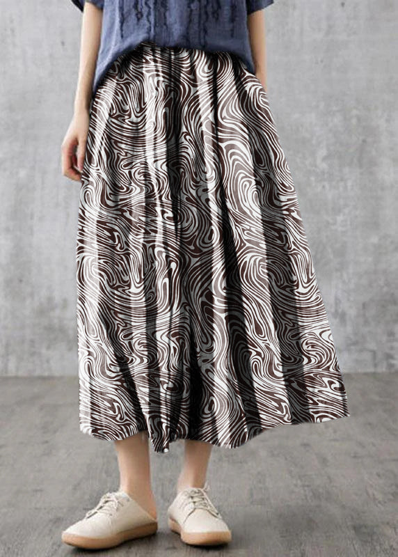 Yellow Geometry Retro Striped a Line Summer Skirts Linen