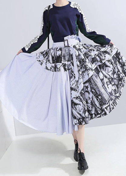 Fall New Wild Patchwork Skirts High Waist Asymmetric Maxi Skirts