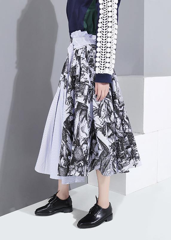 Fall New Wild Patchwork Skirts High Waist Asymmetric Maxi Skirts