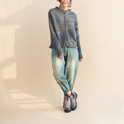 Gray Cotton Knit Tops Warm Long Sleeve Sweater