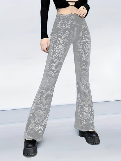 CD | Pantaloni gotici evazați eleganți cu model floral