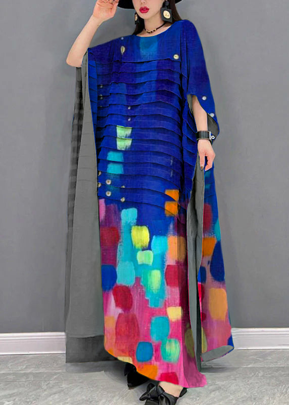 Grace Green O-neck Striped Chiffon Ankle Dress Batwing Sleeve