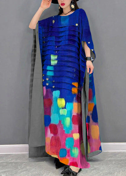 Grace Green O-neck Striped Chiffon Ankle Dress Batwing Sleeve