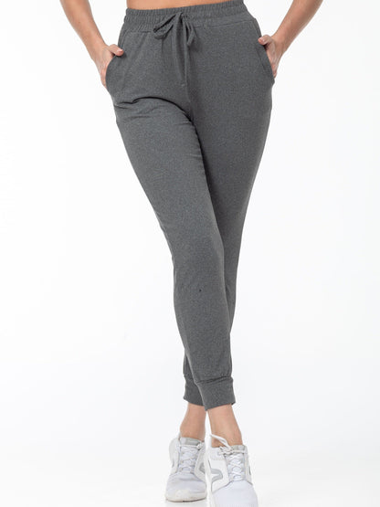 CD | Pantaloni sport casual negri cu talie înaltă și buzunare
