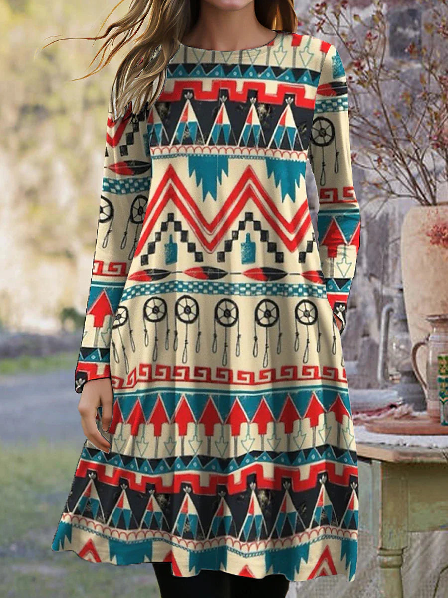 CD | Rochie midi cu mânecă lungă cu imprimeu boho