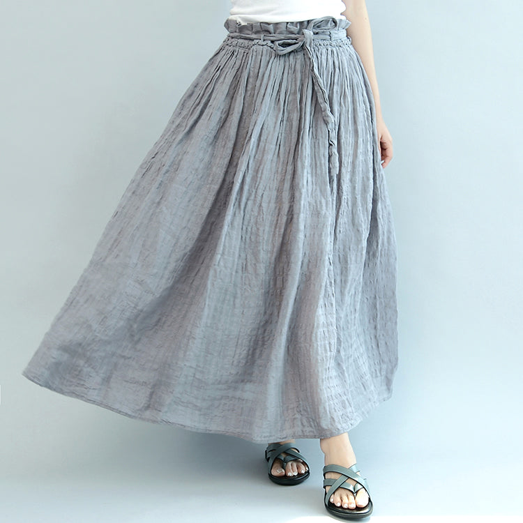 Gray Summer Linen Skirts a Line Skirts Elastic Waist Maxi Skirts