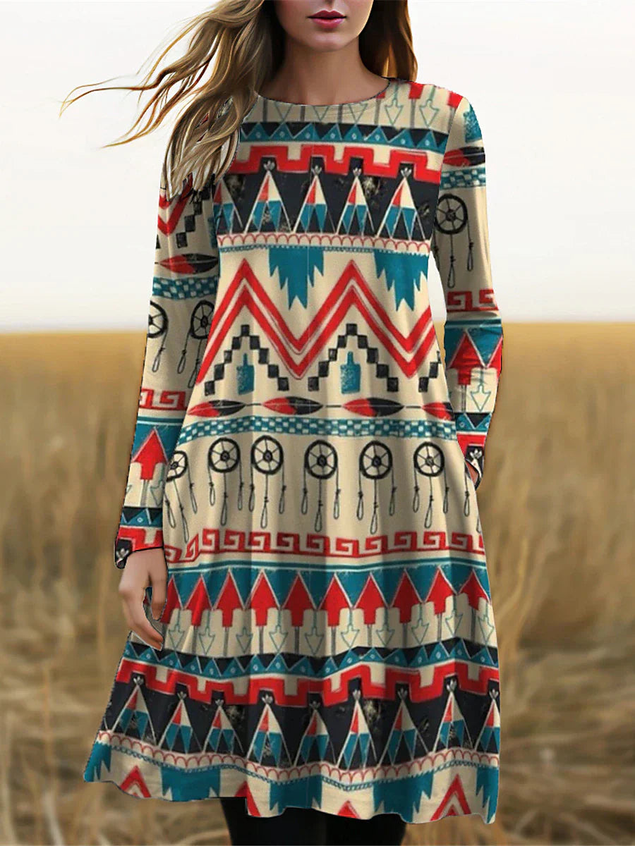 CD | Rochie midi cu mânecă lungă cu imprimeu boho