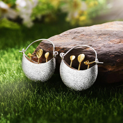 Gold Plated Floral Basket Earrings In Silver