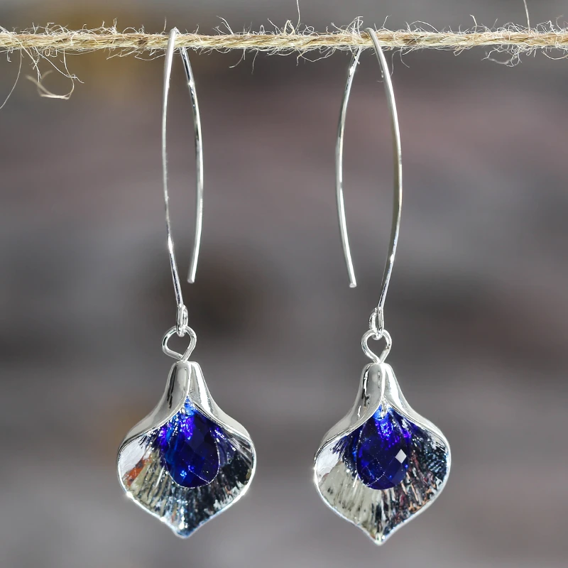 Blue Stone Earrings In Silver