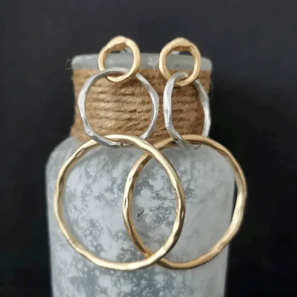 1+1 Offer: Elena - Silver Ring With Gold Plating + Hoop Earrings in Gold and Silver