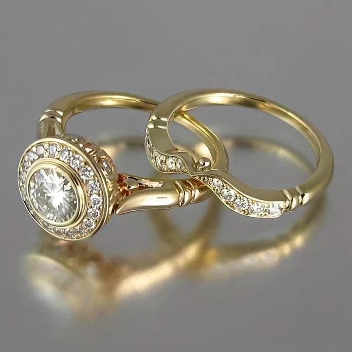 Gold and Zirconium Ring Set