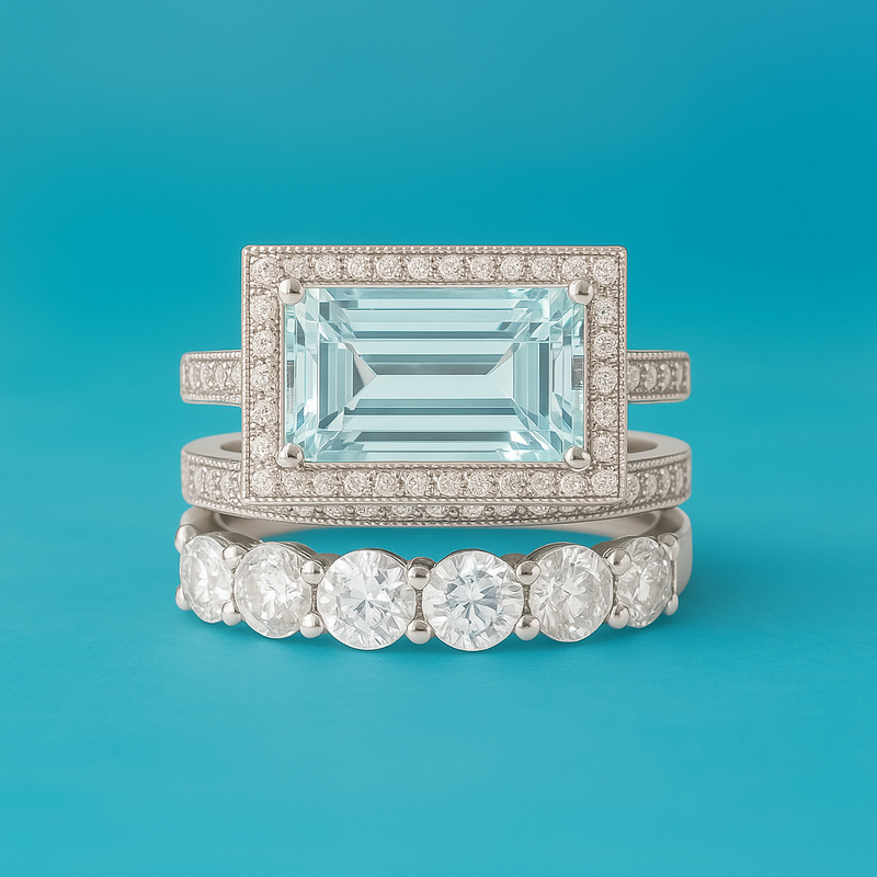 Vintage Silver Turquoise Glass Ring Set