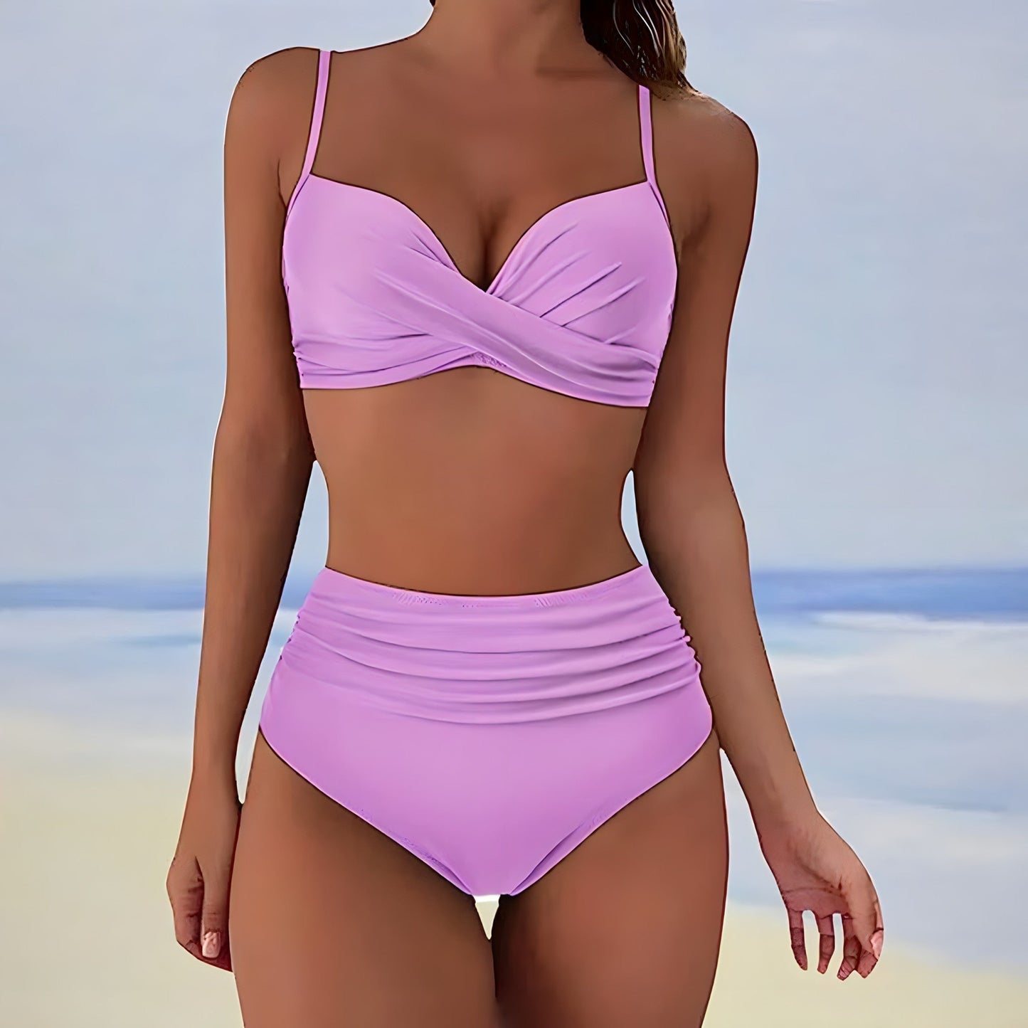 CD | Bikini cu talie înaltă și top cu răsucire în față