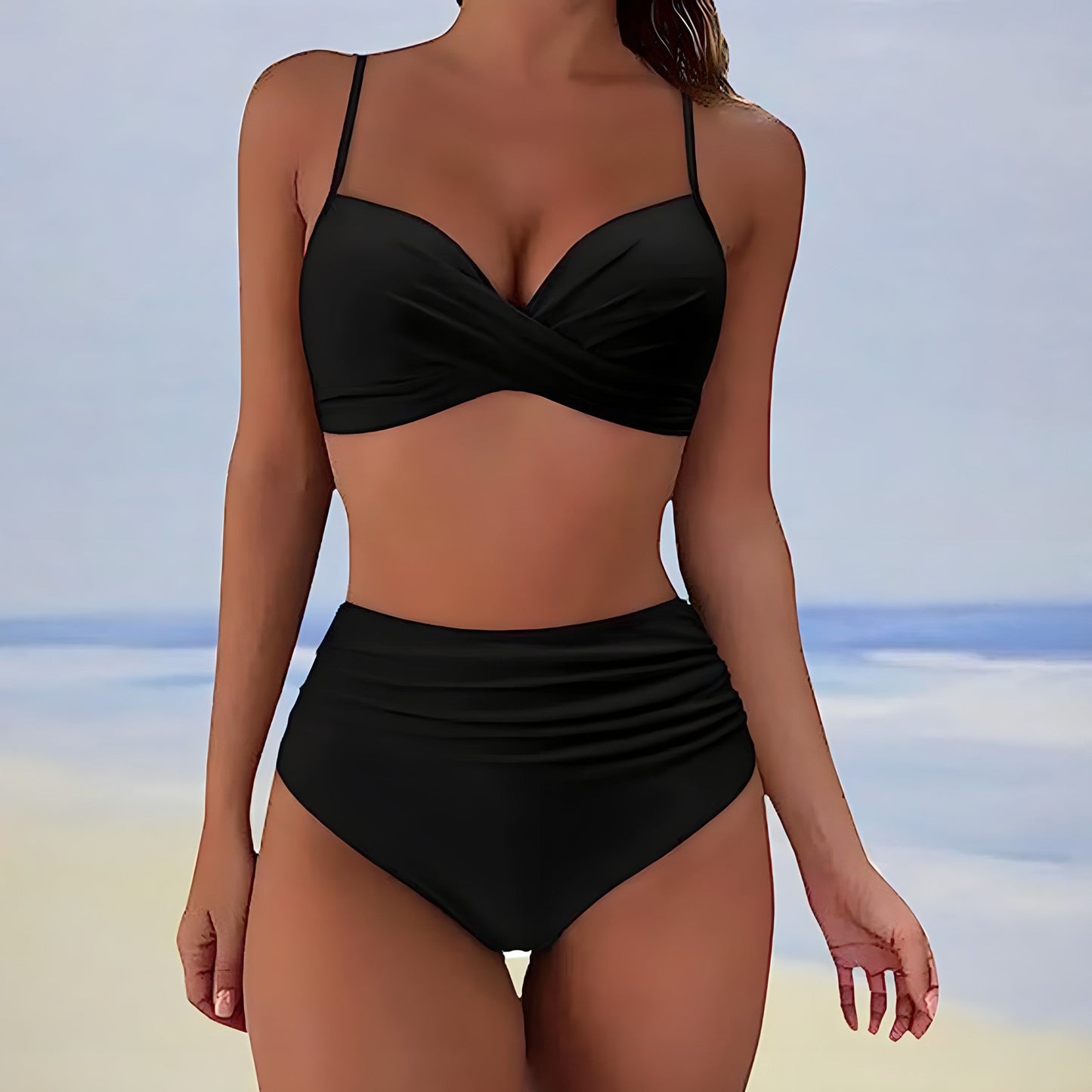 CD | Bikini cu talie înaltă și top cu răsucire în față