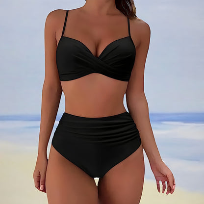 CD | Bikini cu talie înaltă și top cu răsucire în față