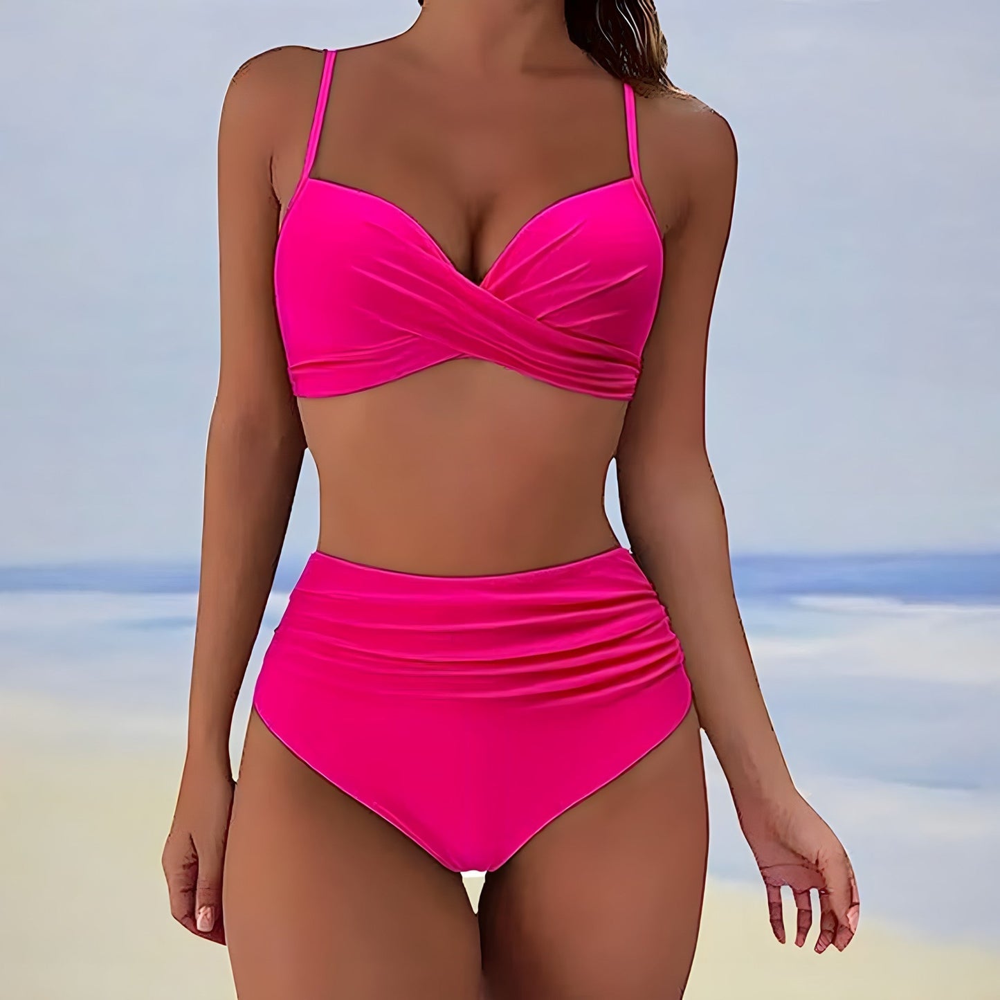 CD | Bikini cu talie înaltă și top cu răsucire în față