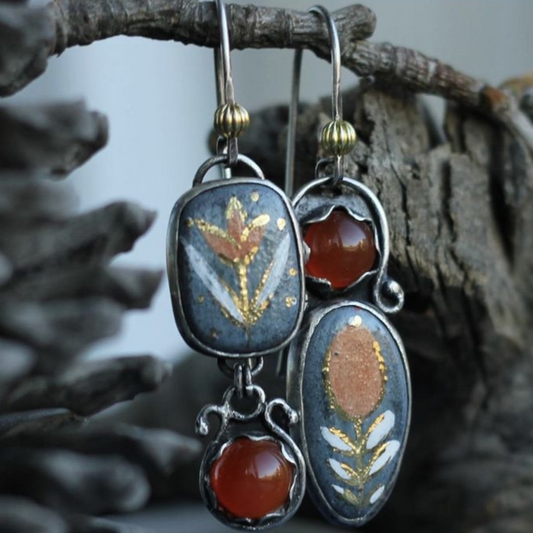 Blue Enamel Stone Earrings