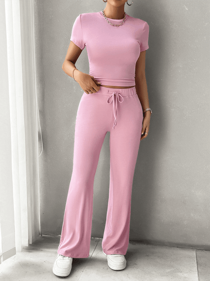 CD | Femeii Casual Fitted Crop Top Shirt și pantaloni Set