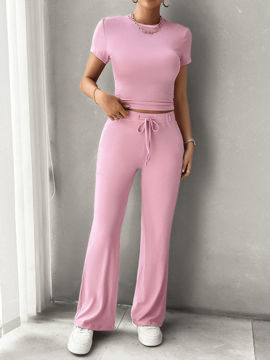 CD | Femeii Casual Fitted Crop Top Shirt și pantaloni Set